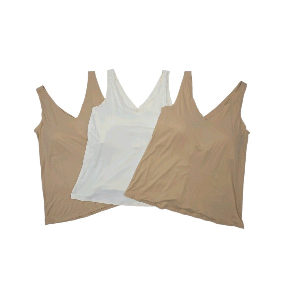 SOMA Enbliss Tank Bra Women Sz XXL Lot of 3 Beige Ivory Light Smooth V-Neck Cami